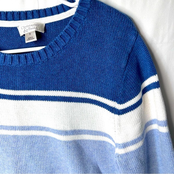 Christopher & Banks Men’s Sweater Blue Off- White Striped Long Sleeve Size S - Picture 9 of 10